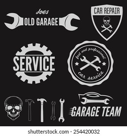 Set of logo, badge, emblem and logotype element for mechanic, garage, car repair and auto service
