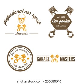 Set of logo, badge, emblem and logotype element for mechanic, garage, car repair and auto service