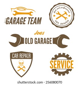 Set of logo, badge, emblem and logotype element for mechanic, garage, car repair and auto service