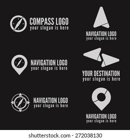 Set of logo, badge, label, emblem or logotype elements for navigation, map, web, business compass and other design