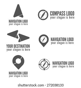 Set of logo, badge, label, emblem or logotype elements for navigation, map, web, business compass and other design
