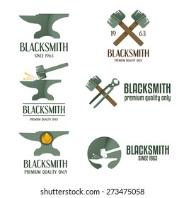 Set of logo, badge, label, emblem and logotype elements for blacksmith