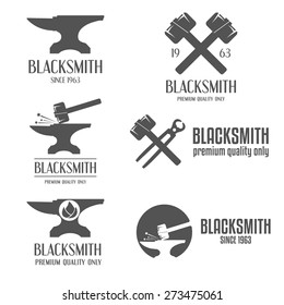 Set of logo, badge, label, emblem and logotype elements for blacksmith
