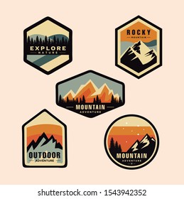 Set Of Logo, Badges, Banners, Emblem For Mountain, Hiking, Camping, Expedition And Outdoor Adventure. Exploring Nature.