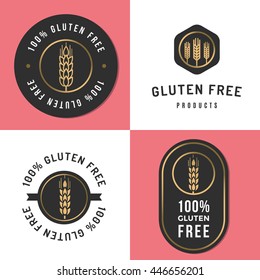 Set of logo, badges, banners, emblem for gluten free product. Package design. Minimal style. Vector illustration.