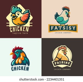 Set of  logo Badges with Chicken Rooster logo  Collection in Retro vintage style Emblems. Premium Logo Design  Vector Illustration.