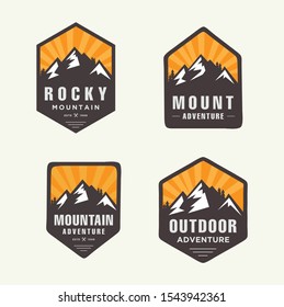 Set Of Logo Badges Emblem For Mountain Hiking, Camping, Expedition And Outdoor Adventure Exploring Nature 