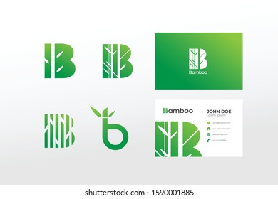set of logo bamboo template with business card