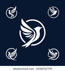 Set logo bird with circle. Bird and circle simple logo concept