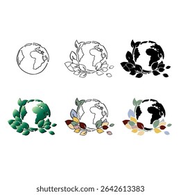 Set Logo blooming planet ecology illustration hand made vector