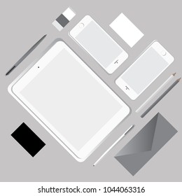 Set Of Logo Branding Identity Mockup Blank Vector Format Smartphone & Tablet 