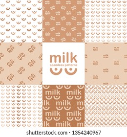 Set. Logo with breast. Vector illustration of seamless patterns.