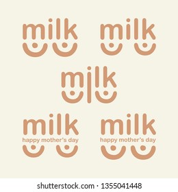 Set. Logo with breast. Vector illustration.