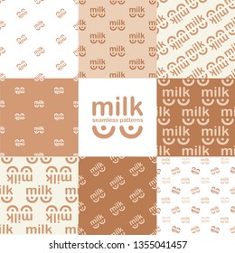 Set. Logo with breast. Vector illustration of seamless patterns.