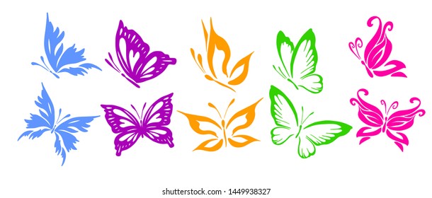 A set of logo butterflies. A butterfly logo made of patterns. Vector illustration.