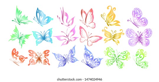 A set of logo butterflies. A butterfly logo made of patterns. Vector illustration.