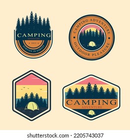 set Logo for Camping Adventure, Camping Gift, Camping and outdoor adventure emblem