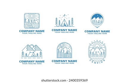 conjunto de ilustración vectorial de camping con logotipo