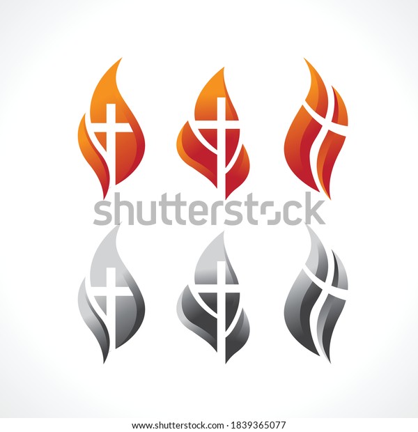 Set Logo Church Fire Flame Stock Vector (Royalty Free) 1839365077