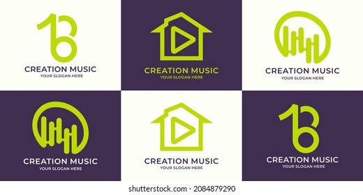 set of logo combination of abstract letter b music tone house video circular music frequency