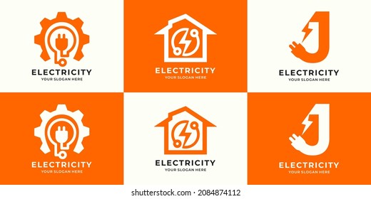 conjunto de logotipo combinado de la letra eléctrica del compartimento de encendido de la bombilla j