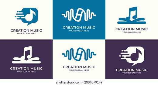 set of logo combination of fast chat music tone letter h frequency book intonation