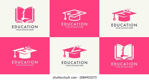 set of logo combination of letter j f l book graduation hat