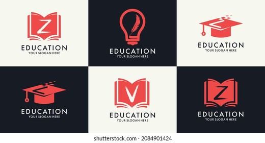 conjunto de logotipo combinación de letra Z L V bombilla de plumas de sombreros