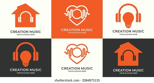 Logokombination von Musik-Impuls-Frequenz-Liebhaber kreatives Kopfhörer