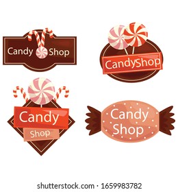 Set of logo for confectionery. coffee shop, tea room, chocolate cafe. Big wedding cakes with fillings.