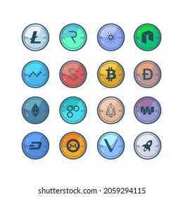 Set Logo Cryptocurrency, Bitcoin, Litecoin, Ethereum, etc. With Line art color modern style vector
