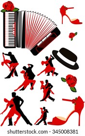 Set the logo of the dancing couple isolate on the white background. Dancers illustrations. Dancing people set. Tango. Dancing couple vector illustration. The character set for tango
