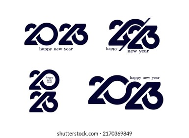 Set of logo design 2023 Happy New Year. Vector illustration 2023 number design template. Christmas decor 2023 Happy New Year symbols. Modern Xmas design for banner, social network, cover and calendar.