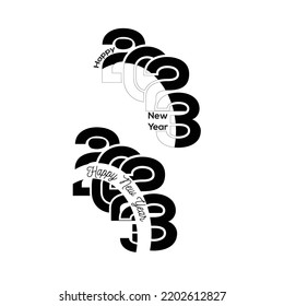 Set of logo design 2023 Happy New Year. Vector illustration 2023 number design template. Christmas decor 2023 Happy New Year symbols. Modern Xmas design for banner, social network, cover and calendar