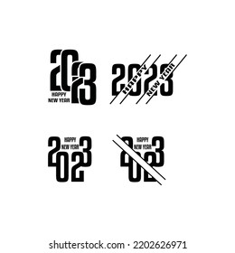 Set of logo design 2023 Happy New Year. Vector illustration 2023 number design template. Christmas decor 2023 Happy New Year symbols. Modern Xmas design for banner, social network, cover and calendar