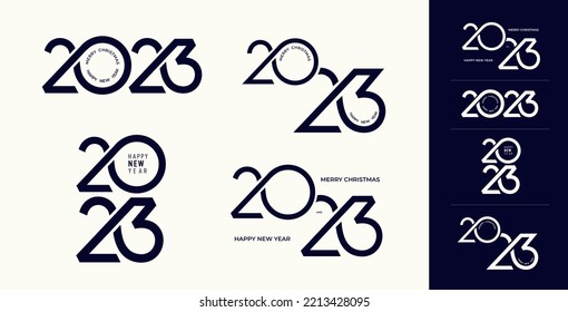 Set of logo design 2023 Happy New Year. Vector illustration 2023 number design template. Christmas decor 2023 Happy New Year symbols. Modern Xmas design for banner, social network, cover and calendar.