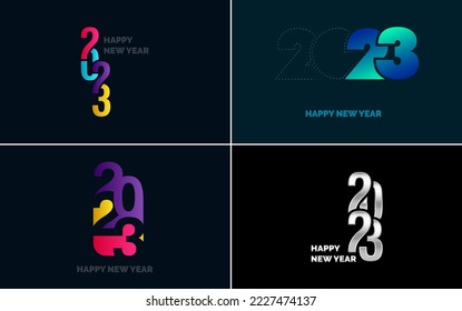 Conjunto de diseño de logotipo 2023 Feliz Año Nuevo. plantilla de diseño de números 2023. Decoración navideña 2023 Símbolos de Feliz Año Nuevo. Diseño moderno de Navidad para banner. red social. portada y calendario