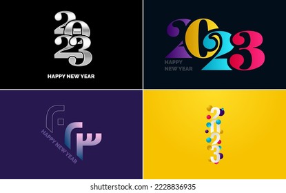 Conjunto de diseño de logotipo 2023 Feliz Año Nuevo. plantilla de diseño de números 2023. Decoración navideña 2023 Símbolos de Feliz Año Nuevo. Diseño moderno de Navidad para banner. red social. portada y calendario
