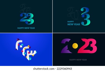 Set of logo design 2023 Happy New Year. 2023 number design template. Christmas decor 2023 Happy New Year symbols. Modern Xmas design for banner. social network. cover and calendar