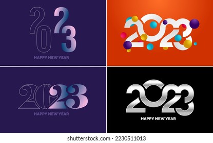 Set von Logo Design 2023 Happy New Year. 2023 Zahlendesign-Vorlage. Weihnachtsdekor 2023 Glückliche Neujahrssymbole. Modernes Xmas Design für Banner. soziales Netzwerk. Umschlag und Kalender