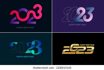 Conjunto de diseño de logotipo 2023 Feliz Año Nuevo. plantilla de diseño de números 2023. Decoración navideña 2023 Símbolos de Feliz Año Nuevo. Diseño moderno de Navidad para banner. red social. portada y calendario