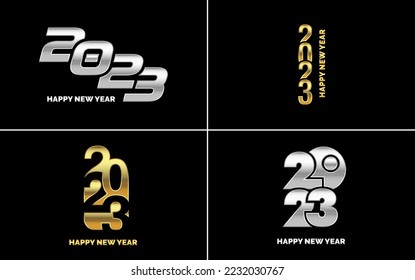 Set of logo design 2023 Happy New Year. 2023 number design template. Christmas decor 2023 Happy New Year symbols. Modern Xmas design for banner. social network. cover and calendar
