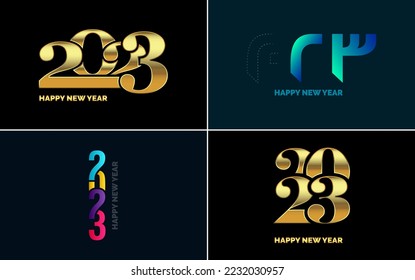 Set of logo design 2023 Happy New Year. 2023 number design template. Christmas decor 2023 Happy New Year symbols. Modern Xmas design for banner. social network. cover and calendar