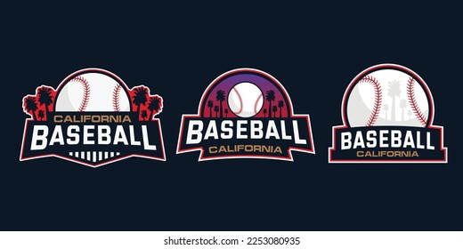 Set of logo design of Baseball emblem sport with palm in California Los Angeles