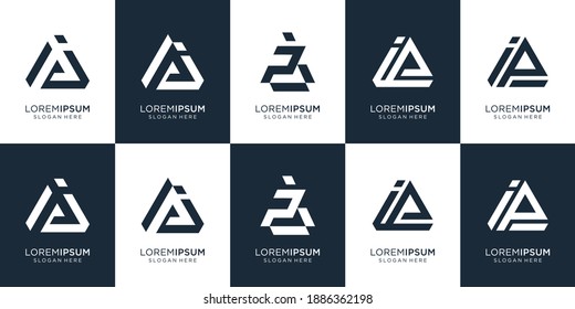 set of logo design combination letter P and letter i in triangle space. icon for business company,building,consulting,modern. premium vector