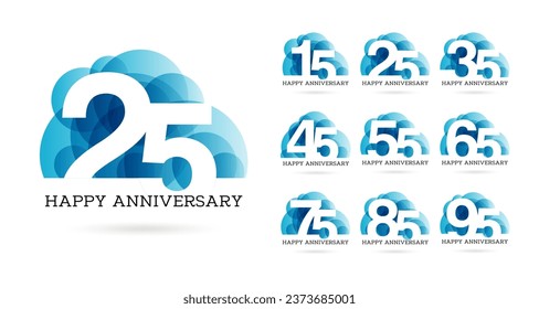 Set logo design for fifteen to ninety-five years, celebrate anniversary logo to celebrate event, invitations, 15th, 25th, 35th, 45th, 55th, 65th, 75th, 85th, 95th, logo purpose.