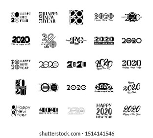 Set of logo design happy new year 2020 isolated on white background. Vector illustration
