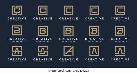 set of Logo design letters A, B and C with Square style. Vector template