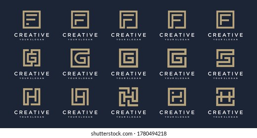 set of Logo design letters F, G, and H with Square style. Vector template