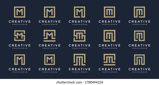 set of Logo design letters M with Square style. Vector template